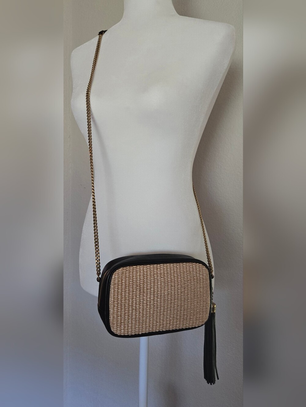 YSL Mini Lou Raffia/Black Leather Camera Bag - Picture 5 of 6